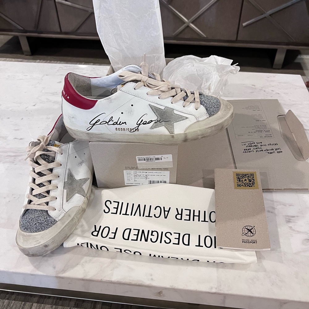 Golden Goose Superstar white & red glitter sneakers 40